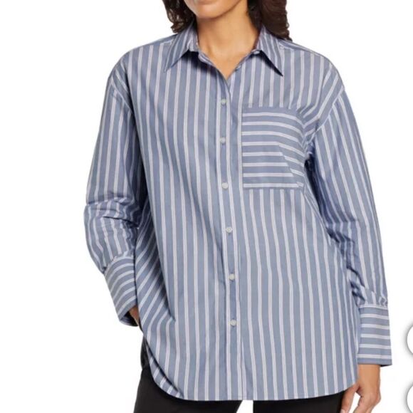 Banana Republic Ladies' Button Front Shirt Blue and white striped NWT - Picture 1 of 3